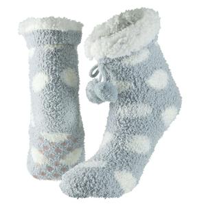 Huissokken/slofsokken - grijs met witte stippen - dames - anti-slip - fleece - one size