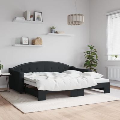 Slaapbank met onderschuifbed 90x190 cm stof zwart