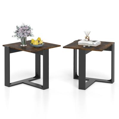 Bijzettafel Vierkante Tafel met T-vormige Metalen Voet Industriële Nachtkastje Voor Kleine Ruimtes Salontafel Voor Woonkamer Bruin