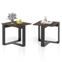 Bijzettafel Vierkante Tafel met T-vormige Metalen Voet Industriële Nachtkastje Voor Kleine Ruimtes Salontafel Voor Woonkamer Bruin
