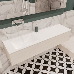 Mondiaz Lush Cloud badmeubel underlayment 150 cm 1 lade solid surface enkele spoelbak links zonder kraangat