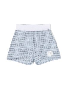 Thom Browne Kids logo-patch tweed shorts - Bleu