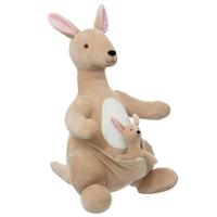 Knuffeldier Kangoeroo Billy met baby - zachte pluche stof - knuffels - beige - 63 cm - thumbnail