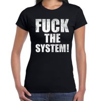 Fuck the system protest t-shirt zwart voor dames - thumbnail