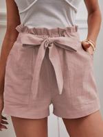 Casual Cotton And Linen Plain Regular Fit Shorts - thumbnail