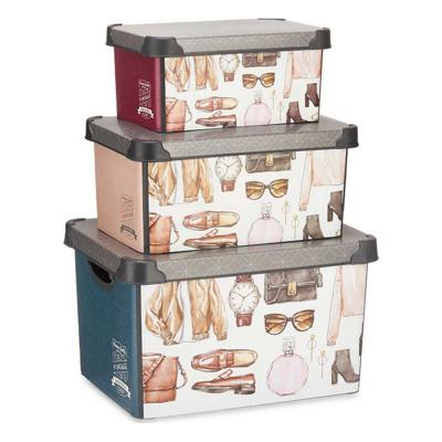 Set van opstapelbare opbergboxen Vintage 3 Onderdelen Plastic