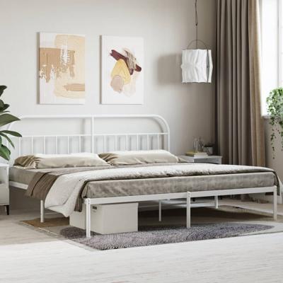 Bedframe met hoofdbord metaal wit 200x200 cm