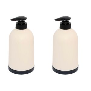 2x Stuks Zeeppompje/dispenser kunststof beige/zwart 8 x 15 cm