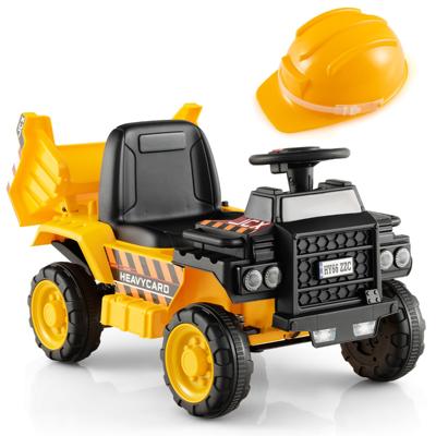 6 V Dumptruck voor Kinderen met Veiligheidshelm Elektrische Vrachtwagen Opzittende Kieplader voor Kinderen Vanaf 18 Maanden