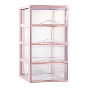 Ladeblokje/bureau organizer met 4x lades - transparant/roze - L26 x B36 x H49 cm - plastic