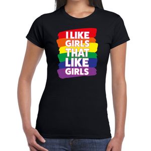 I like girls that like girls gay pride t-shirt zwart voor dames