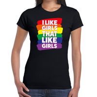 I like girls that like girls gay pride t-shirt zwart voor dames