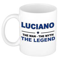 Luciano cadeau mok - man myth legend - naam koffiemok / beker - wit en blauw - 300 ml