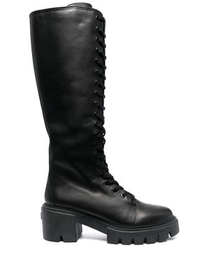 Stuart Weitzman bottes 70 mm en cuir à lacets - Noir
