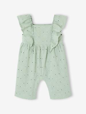 Lange jumpsuit voor babymeisjes saliegroen Lange jumpsuit voor babymeisjes saliegroen