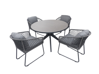 Set van Calma dining tafel dia. 120 cm aluminium black/slate en 4 Bara stoelen - Yoi