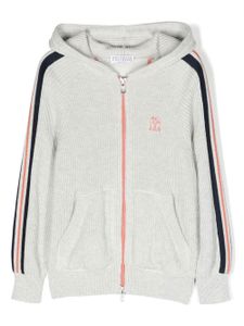 Brunello Cucinelli Kids hoodie en maille nervurée à logo brodé - Gris