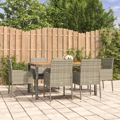 7-delige Tuinset met kussens poly rattan grijs