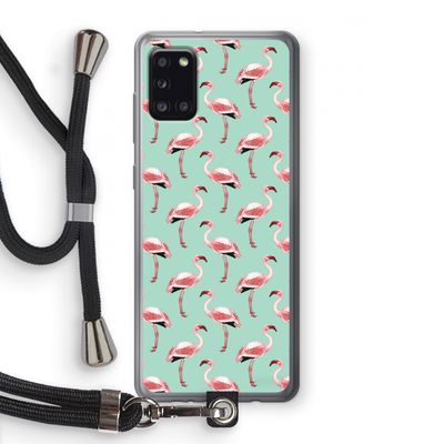 Flamingoprint groen: Samsung Galaxy A31 Transparant Hoesje met koord