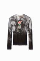 Dunne trui met vervormde print - BLACK - L