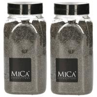 Mica Decorations decoratie zand - 2x - 650ml - donkergrijs - hobby zandkorrels - sierzand