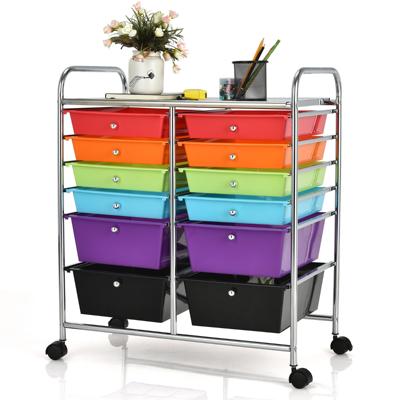 12-Lade Opbergrek met Wielen Opbergkar met Plank voor School Kantoor Thuis 64 x 38 x 75cm Kleurrijk