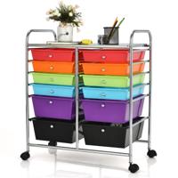 12-Lade Opbergrek met Wielen Opbergkar met Plank voor School Kantoor Thuis 64 x 38 x 75cm Kleurrijk