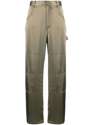 Dion Lee pantalon en satin à coupe droite - Vert