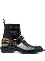 Moschino bottines en cuir à plaque logo - Noir - thumbnail