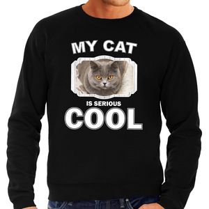 Katten liefhebber trui / sweater Britse korthaar my cat is serious cool zwart voor heren 2XL  -