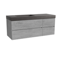 Storke Edge zwevend badmeubel 140 x 52 cm beton donkergrijs met Scuro High asymmetrisch linkse wastafel in kwarts mat zwart