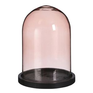 Decoratie stolp - roze glas - houten zwart plateau - D17 x H23 cm