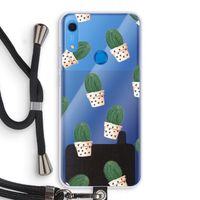 Cactusprint roze: Huawei Y6s Transparant Hoesje met koord