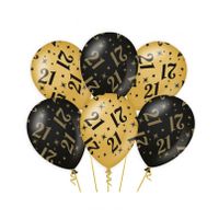 6x stuks leeftijd verjaardag feest ballonnen 21 jaar geworden zwart/goud 30 cm