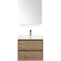 Dante Badmeubelset 60 cm - Natuur Eiken - Keramische Wastafel Wit Cover met Spiegelkast