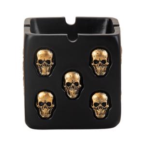 Asbak met Skulls - Keramiek - D8 x H8 cm - zwart - binnen/balkon/serre