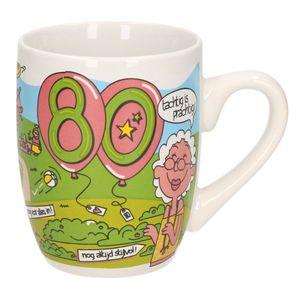 Cartoon cadeau mok/beker Hoera 80 jaar verjaardag / versiering   -