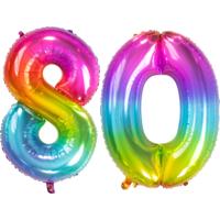 Folat Verjaardag Leeftijd folieballon - 80 jaar - multi kleuren - 86 cm - cijferballon groot