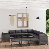 12-delige Loungeset met kussens poly rattan grijs