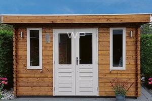 Woodpro Zuna Tuinhuis 350x300 cm 28 mm vuren blank- Plat dak- Onbehandeld vurenhout- Woodpro