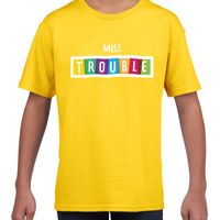 Miss trouble fun tekst t-shirt geel kids - thumbnail