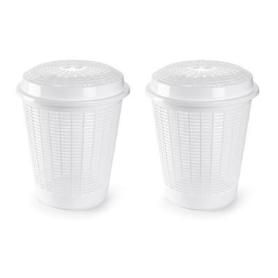 PlasticForte Wasmand met deksel - Set van 2x stuks - 50 liter - wit - rond - D45 x H57 cm