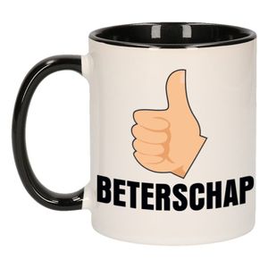 Beterschap duimpje omhoog cadeau mok / beker zwart 300 ml   -