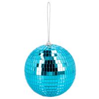 Disco spiegel bal - rond - blauw - Dia 15 cm - Seventies/eighties thema versiering - thumbnail