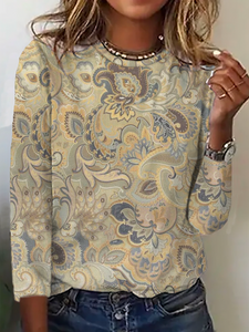 Paisley Printed Long Sleeve Casual T-Shirt