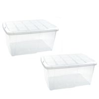 3x Opslagbakken/organizers met deksel 60 liter 63 x 46 x 32 transparant/wit