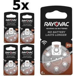 30 Stuks (5 Blister a 6st) Rayovac Acoustic HA312 / 312 / PR41 / ZL3 180mAh 1.4V gehoorapparaat batterij