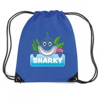 Sharky de haai trekkoord rugzak / gymtas blauw voor kinderen   - - thumbnail