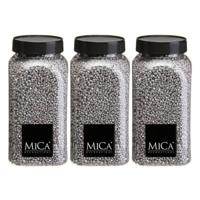 Mica Decorations decoratie stenen/granulaat - 3x - 650ml - zilver - hobby steentjes