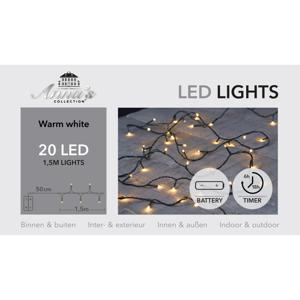 Kerstverlichting - warm wit - 150 cm - 20 led lampjes - zwart snoer - op batterijen